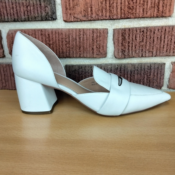 Linea Paolo Cache D'Orsay Block Heel Pumps in Ivory Leather Sz. 9 - Picture 6 of 10